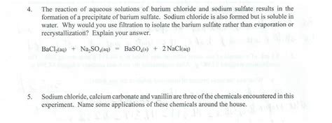 Solved 4 The Reaction Of Aqueous Solutions Of Barium Chl