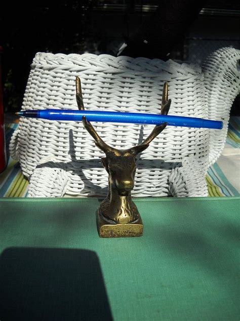 Vintage Brass Stag Deer Head Pen Holder Office Mate Stag Deer Vintage Brass Deer Head