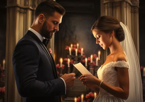 Premium Ai Image A Bride And Groom Exchanging Vows In A Beautiful