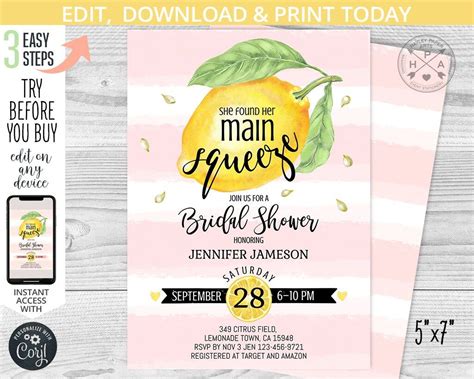 Citrus Lemon Bridal Shower Invitation She Found Her Main Etsy Lemon