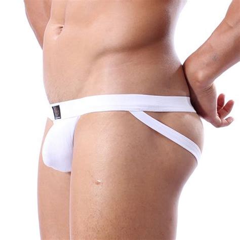 Mizok Mens Jockstraps Underwear Sexy Low Rise Jock Straps White 2pc