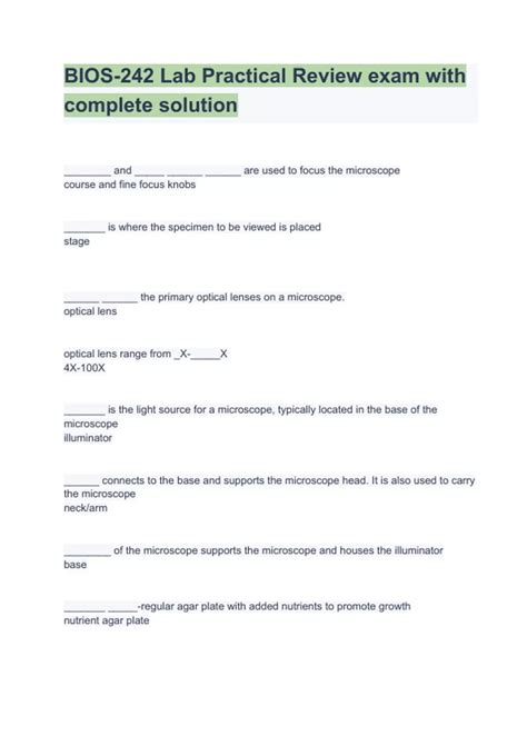 Bios Lab Practical Review Exam With Complete Solution Bios