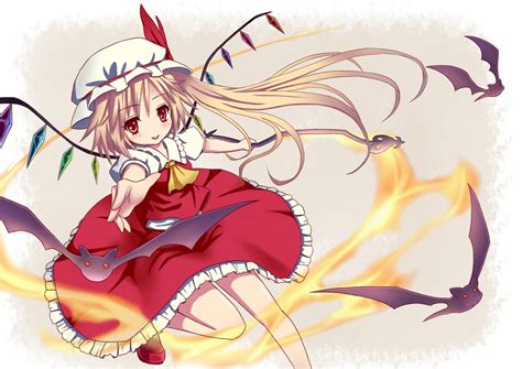 Blonde Hair Blush Coco0932 Fire Flandre Scarlet Hat Red Eyes Short Hair