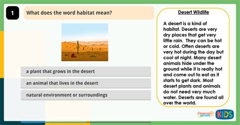 Year 2 Vocabulary Reading Comprehension Desert Wildlife Classroom