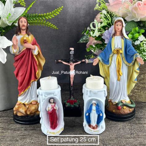 Set Patung Yesus Hati Kudus Maria Tangan Terbuka 25 Cm Lengkap Lazada