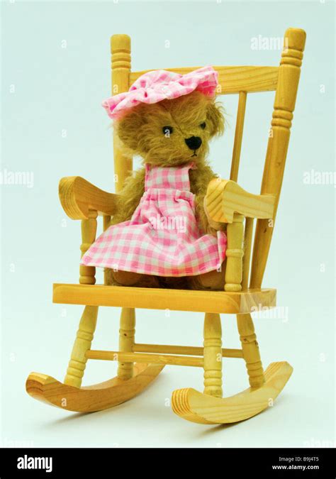 Miniature Teddy Bear Rocking Chair Mini Bear Collection Stock Photo