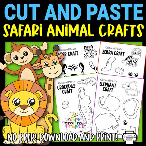 Black and White Safari Animal Cut and Paste Craft Templates - Simple ...