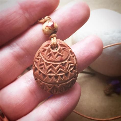 Carved Avocado Pit Necklace Geometric Design Chipcarving Etsy