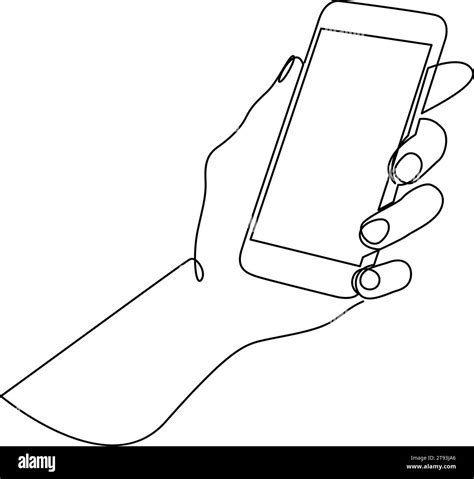 Continuous One Line Drawing Of Hand Holding Smartphone Human Hand