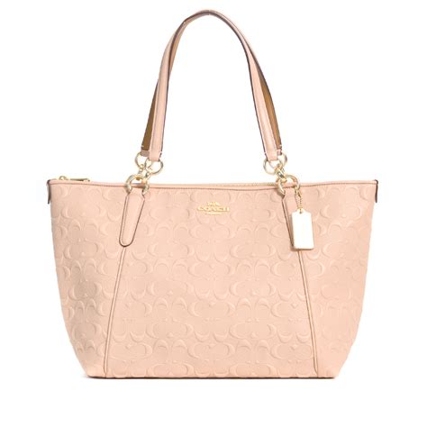 Coach Ava Tote Signature Embossed Nude Pink Averand