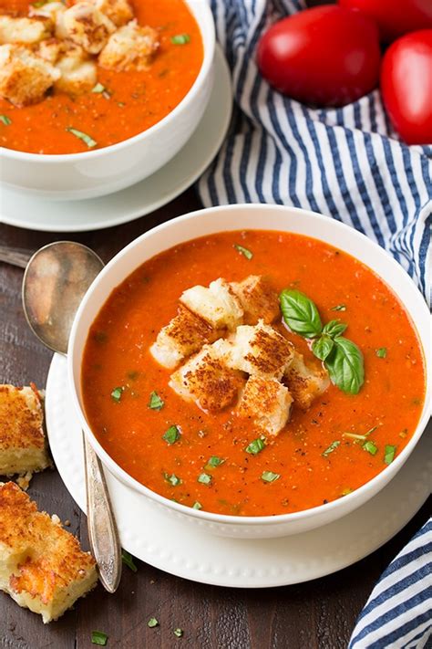 Roasted Tomato Basil Soup {Grilled Cheese Croutons} - Cooking Classy