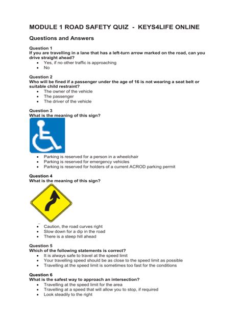 Road Rules Quiz Keys 4 Life Module 1