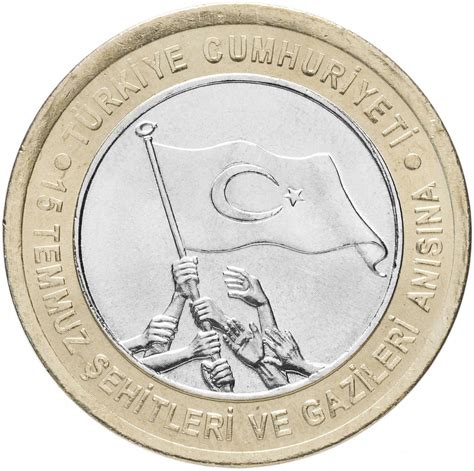 Turkey Lira Comm Bimetal Unc Coin In Memory Of Th July Martyrs