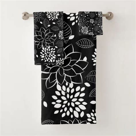 Black And White Floral Pattern Bath Towel Set Zazzle