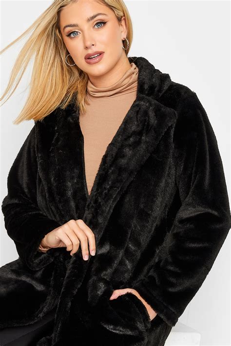 Yours Plus Size Curve Black Faux Fur Coat Yours Clothing