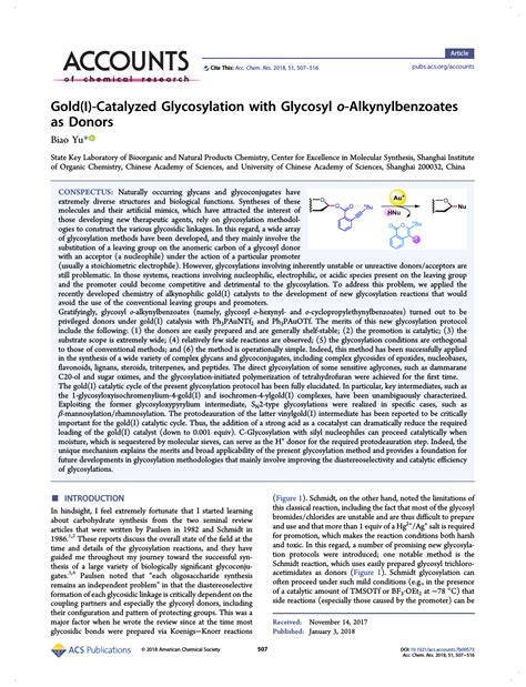 Gold I Catalyzed Glycosylation With Glycosyl O Alkynylbenzoates As