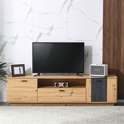 Aiious Meuble Tv Meuble Hi Fi Marron Avec 2 Portes Coulissantes 9 Compartiments De Rangement