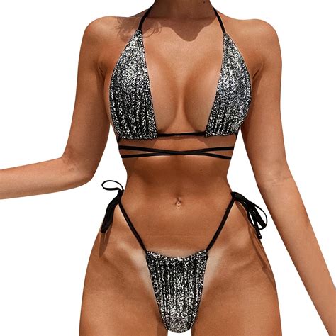 Girls Swimsuit Sequins Bikinis Push Up Straps Bikini Set Summer Beach