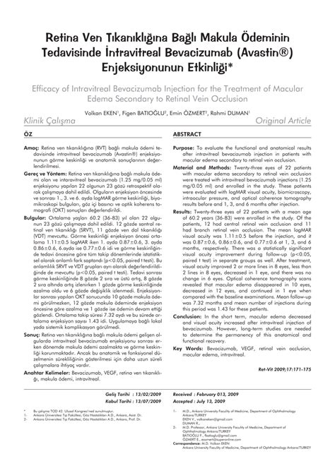 Pdf Efficacy Of Intravitreal Bevacizumab Injection For The Treatment