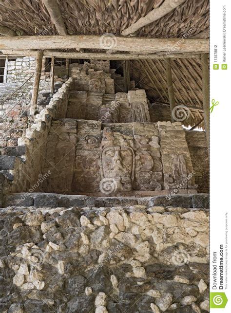 Stucco Figures in the Temple of Masks in Kohunlich, Quintana Roo ...