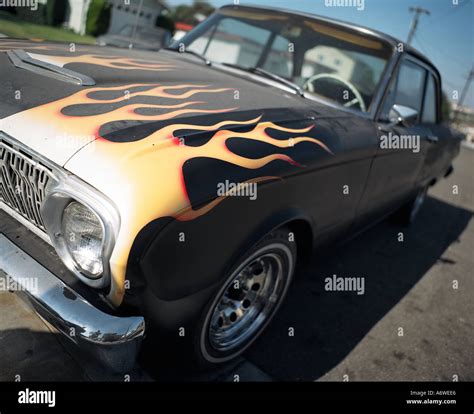 Old car with flames Stock Photo - Alamy