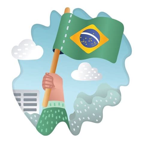 Ilustra O Da M O Segurando E Levantando A Bandeira Nacional Do Brasil