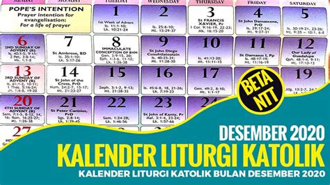 Kalender Liturgi Katolik Bulan Desember 2020 Kalender Katolik Prapaskah