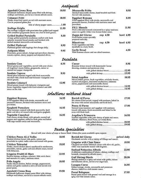 Angelinas Ristorante Italiano Menu In Concord New Hampshire