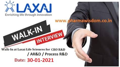 Laxai Life Sciences Pvt Ltd Walk In Interviews For R D Ar D