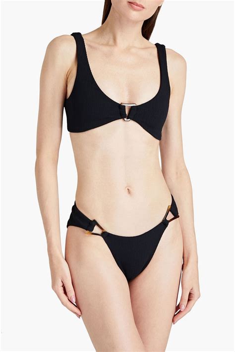 Simkhai Francesca Stretch Seersucker Mid Rise Bikini Briefs The Outnet