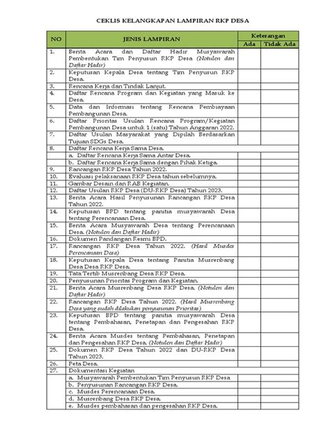 Dokumen Rkp Desa Tahun 2022 Pdf