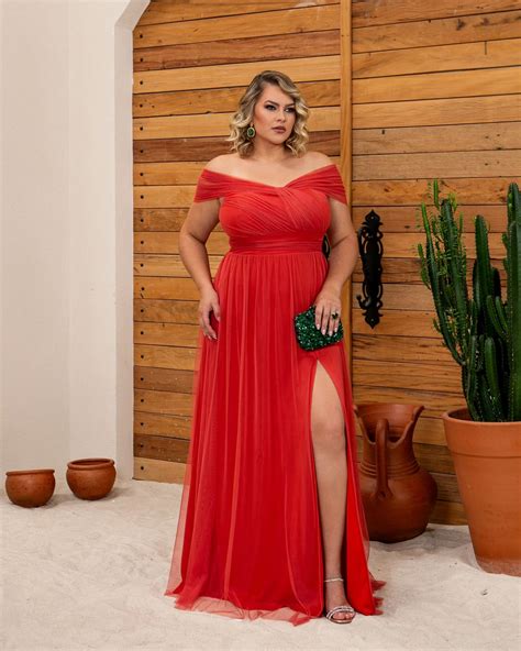 Vestido Longo De Festa Curvy Plus Size Ombro Ombro Micro Tule