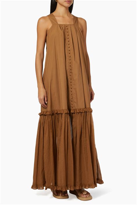 Joslin Adrianna Organic Cotton Poplin Maxi Dress In Cinnamon Airrobe