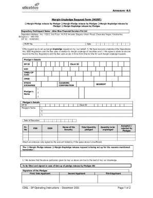 Fillable Online Margin Unpledge Request Form Murf Fax Email Print