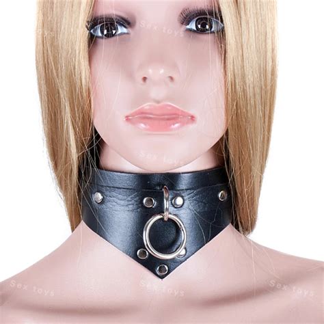 Black PU Leather Neck Bondage Collar Rings Adult Games Sex Toys For