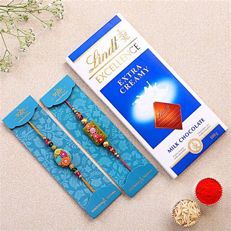 Rectangular And Oval Floral Rakhi Set With Lindt Canada Gift