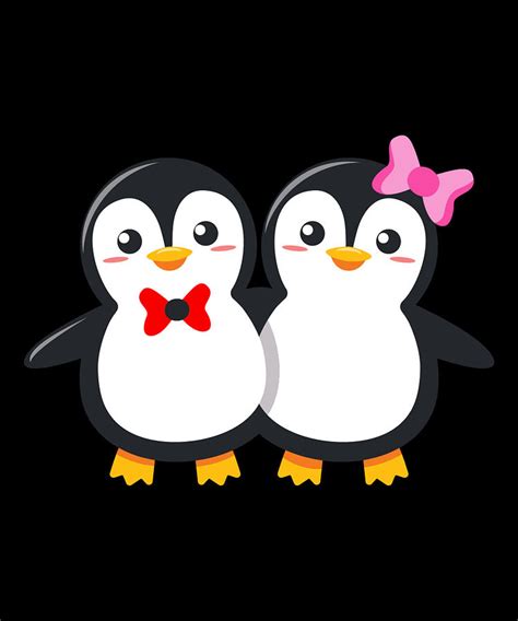 Cute penguin couple with bow tie penguin love Digital Art by Norman W ...