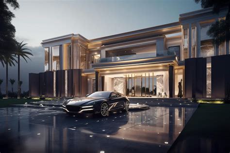 Premium AI Image | A luxury house with a luxury car in front of it