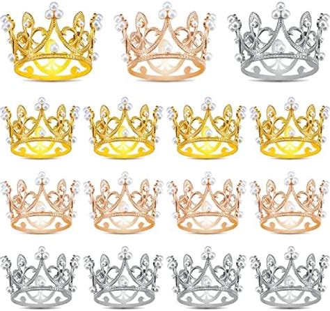 Jetec 4 Pcs Crown Cake Topper Mini Tiara Birthday Cake