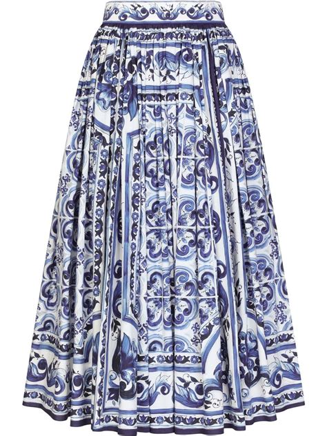 Dolce And Gabbana Majolica Print Pleated Maxi Skirt Blue Farfetch