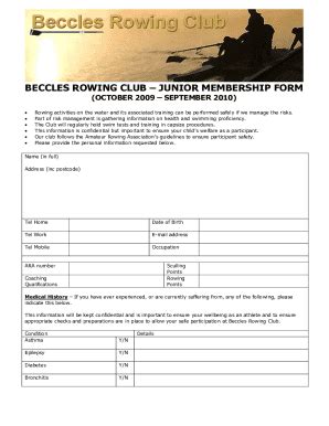 Fillable Online Beccles Rowing Club Membership Form Fax Email Print