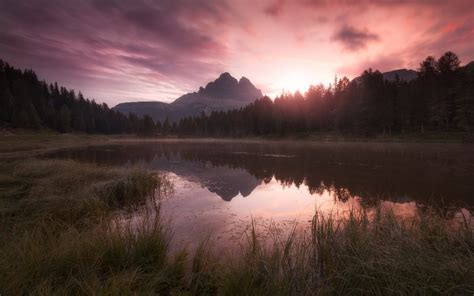 Wallpaper Sunlight Landscape Forest Mountains Sunset Lake