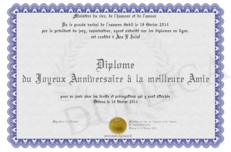 Diplome Du Joyeux Anniversaire A La Meilleure Amie