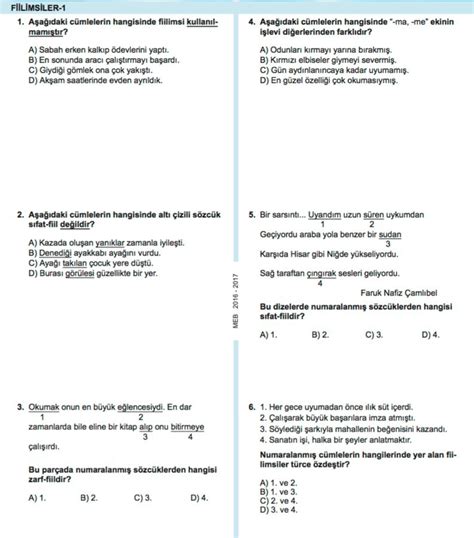 S N F T Rk E Kazan M Kavrama Testi Cevaplar Test F L Ms Ler