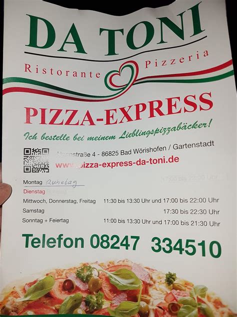 Speisekarte Von Pizza Service Da Toni Bad W Rishofen