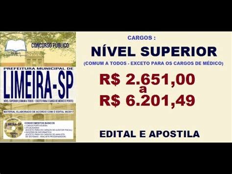 Edital Apostila Concurso Prefeitura de Limeira 2017 Cargos Nível