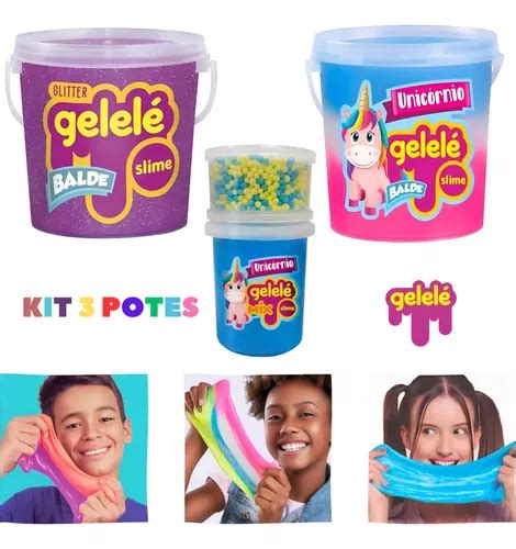 Kit Slime Gelelé 3 Baldes Unicórnio Glitter Bolinha Brinde MercadoLivre