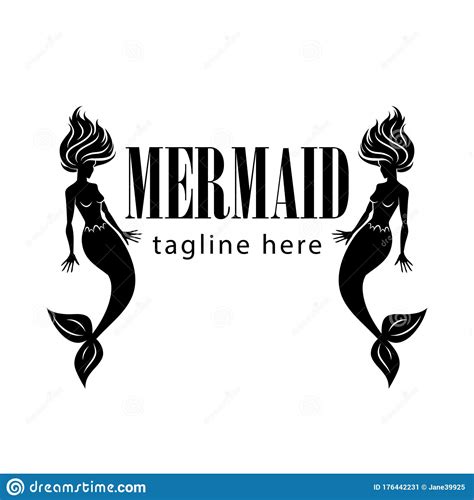 Mermaid Silhouette Vector Logo Clean Isolated Design Stock Illustration