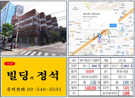 성북구 돌곶이역 300억 빌딩 실거래가 조회 석관동 337 114 돌곶이역 340억 원 평당 7478만 원