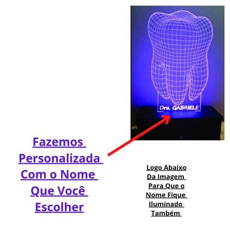 Dente Dentista Odontologia Abajur Led Cores Personalizado